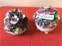 2 unmatched porcelain floral arrangements