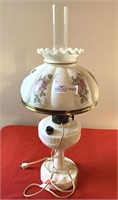 Aladdin ivory glass lamp with hand painted shade