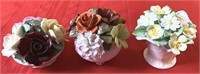 3 unmatched porcelain floral arrangements Royal