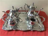 5 piece Wilcox plated silver tea service Du Berry