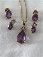 Amethyst and 14K gold Necklace and Earring Set