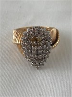 Wide Gold Band 14K Diamond Ring Size 7