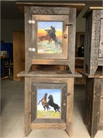 Pair Custom Barnwood End Table Panel Cabinets