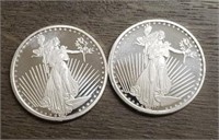 (2) One Ounce Silver Rounds: Saint Gaudens #2