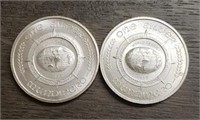 (2) One Ounce Silver Rounds: Workd Trade 1973