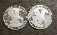 (2) One Ounce Silver Rounds: Liberty/ Freedom