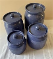 4 pc Blue Bybee pottery canister set
