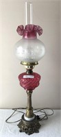 Banquet lamp with cranberry font and frosted and