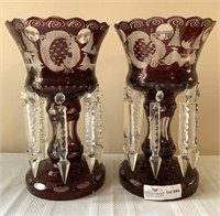 Two Bohemian glass lusters 12”