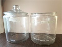 2 Cracker jars, 1 no lid, some losses