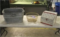 Vintage Bread Box, Egg Basket & Galvanized Wash
