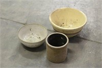 (2) Stoneware Bowls & Crock