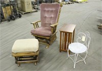Glider Rocking Chair, Foot Stool, End Table &