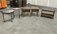 (2) End Tables, Rolling Stand & (2) Plant Stands