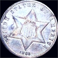 1860 Three Cent Silver CLOSELY UNCIRCULATED