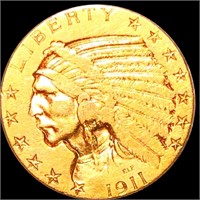 1911 $5 Gold Half Eagle LIGHTLY CIRCULATED