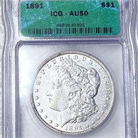 1891 Morgan Silver Dollar ICG - AU50
