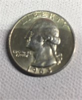 1963 D Silver Quarter, Almost Uncirculated Conditi