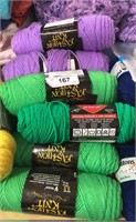 Green and purple yarn