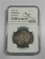 1828  Bust Half Dollar  NGC VF-details  cleaned