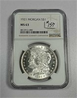 1921  Morgan Dollar  NGC MS-63