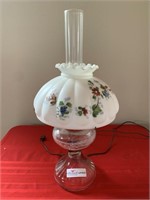 Oil lamp with hand painted shade, electrified