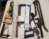 Hand Saw, Pipe Cutter, Wrecking Bar, Squares