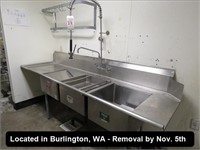 9' 3-COMPARTMENT DIRTY DISH SINK W/FAUCET & RINSE