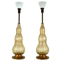 Mid-Century Modern Murano Glass Table Lamps, Pr