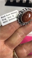 Redish Sand Stone Stone Ring Size 6