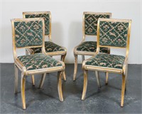 Regency Style Antiqued Upholstered Side Chairs, 4