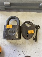2 antique locks. One with key
