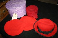 Vintage ladies red hats, pillbox and more