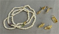 14k Gold Earrings, Seed Pearl Bracelet