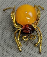 Amber Guild Gold Filled Spider Brooch