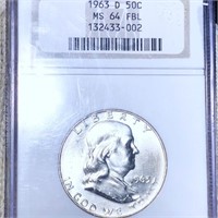 1963-D Franklin Half Dollar NGC - MS 64 FBL