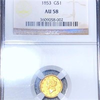 1853 Rare Gold Dollar NGC - AU58