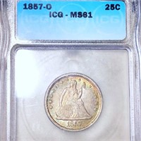 1857-O Seated Liberty Quarter ICG - MS61