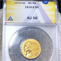 1915-S $5 Gold Half Eagle ANACS - AU58