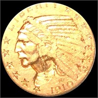 1910 $5 Gold Half Eagle ABOUT UNCIRCULATED