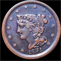 1851 Braided Hair Half Cent ABOUT UNCIRCULATED