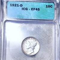 1921-D Mercury Silver Dime ICG - EF45