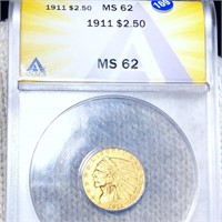 1911 $2.50 Gold Quarter Eagle ANACS - MS62