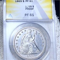 1869 Seated Liberty Dollar ANACS - PF61