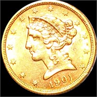 1901-S $5 Gold Half Eagle UNCIRCULATED