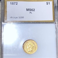 1872 Rare Gold Dollar PCI - MS 62 PL