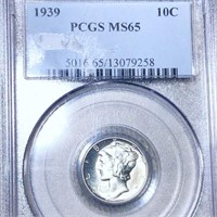 1939 Mercury Silver Dime PCGS - MS65