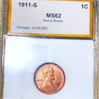 1911-S Lincoln Wheat Penny PCI - MS 62 RB