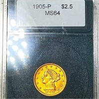 1905 $2.50 Gold Quarter Eagle NCG - MS64