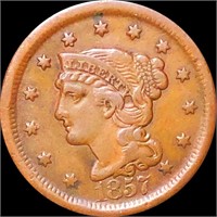 1857 Braided Hair Large Cent ABOUT UNCIRCULATED